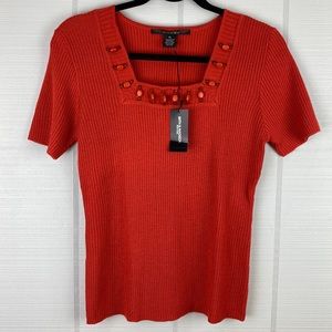 NWT 89th & Madison Ribbed Top in Paprika Beaded Square Neckline Size PL